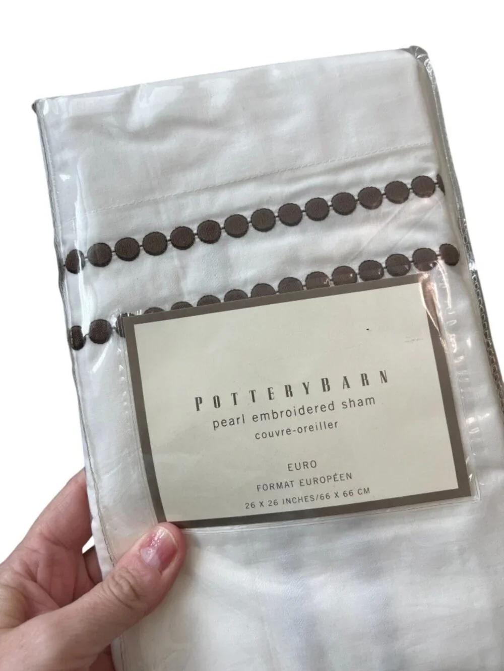 Pottery Barn Ivory Pearl Embroidered Euro Sham 26x26 Pillow Cover